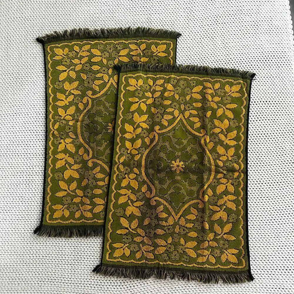 Cavalier Cannon USA Green Yellow Mid Century Mod Floral Scroll Bath Towel Set 5